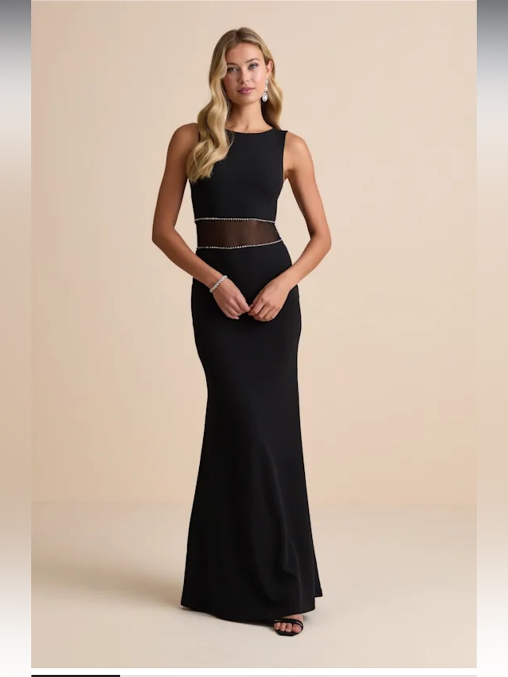 Lulus Just Exquisite Black Rhinestone Mermaid Maxi Dress Size Small